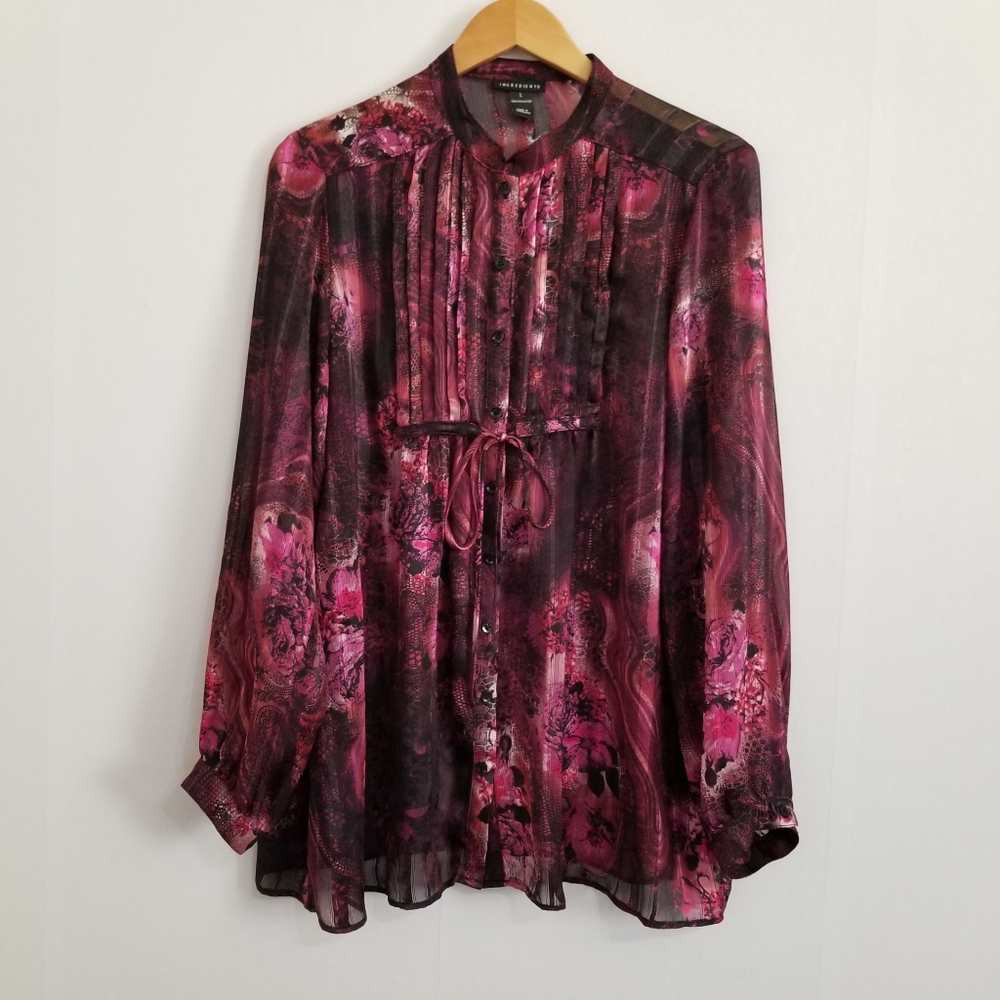 Ingredients Printed Semi Sheer Blouse Size Large